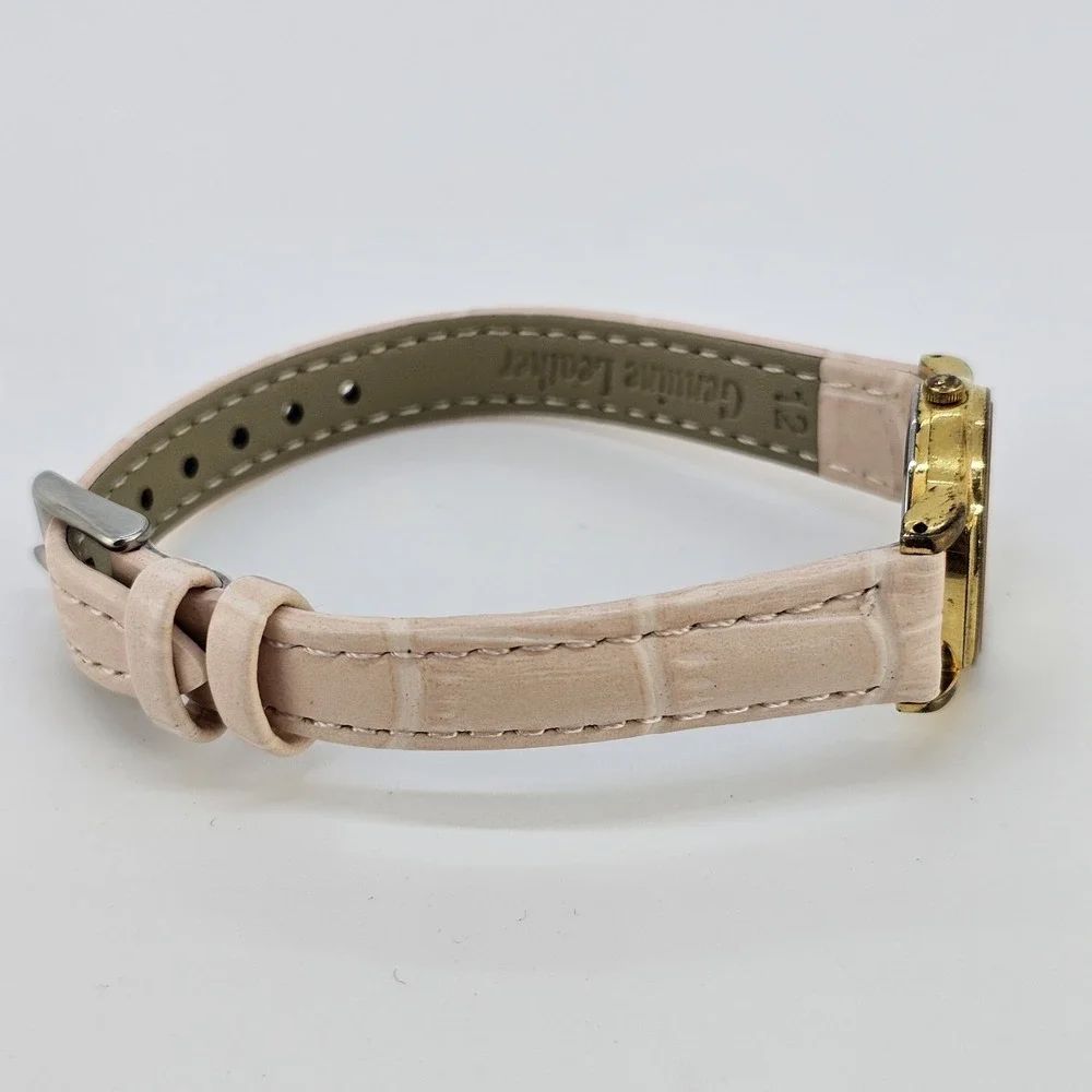 VTG Seiko Women Watch 22MM Cream Dial NEW Pink Leather Bands Battery Up to‎ 6.5